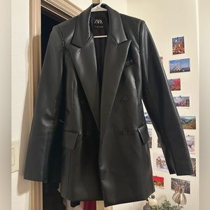 zara tailored leather blazer